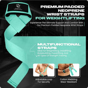 Wrist Straps for Weightlifting - Premium Padded Neoprene Adjustable Gym Lifting Straps Designed for Men and Women - Enhance Bodybuilding, Powerlifting, and Strength Training